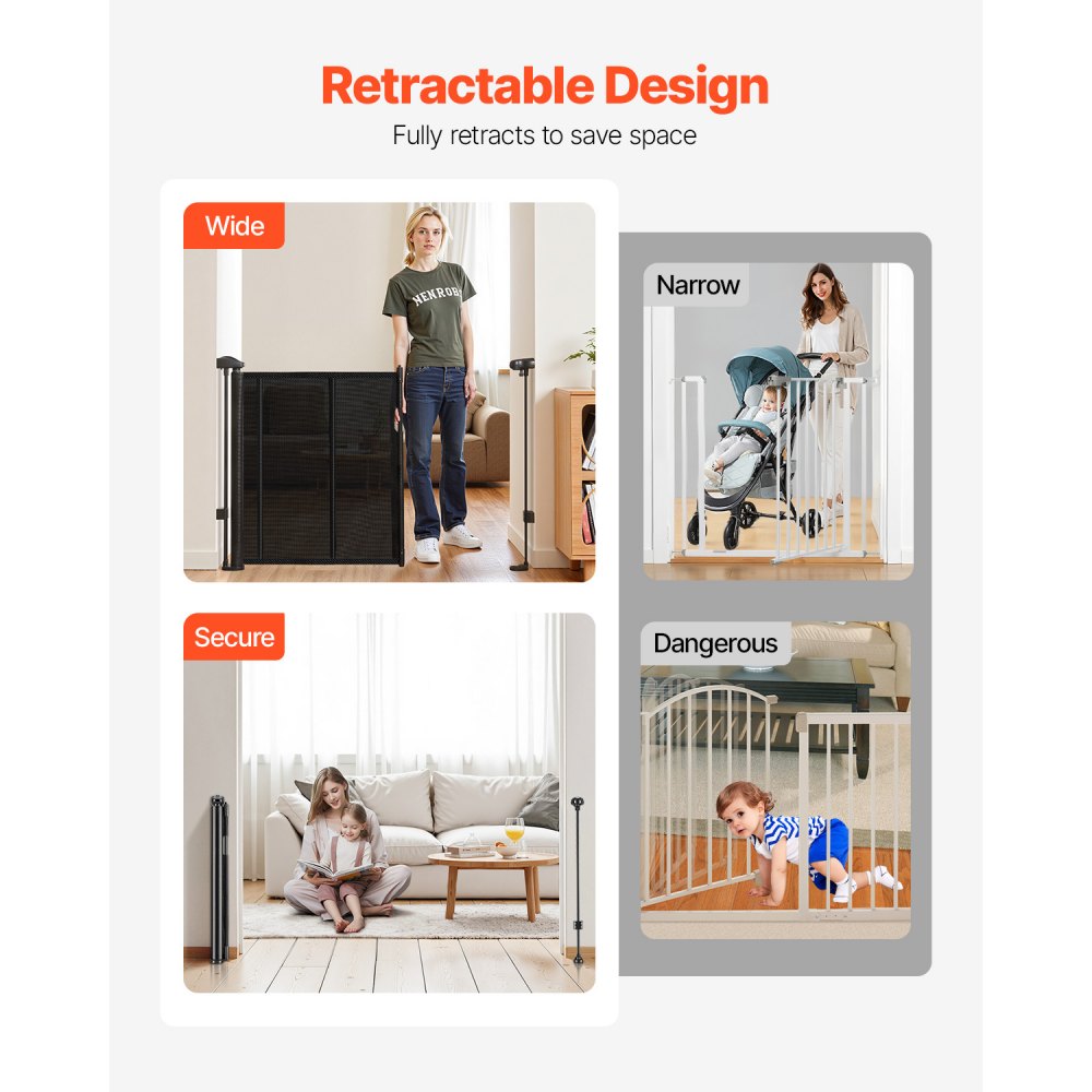 Retractable Baby Gate 870 mm Tall Extend to 1800 mm Wide Kids Pets Black