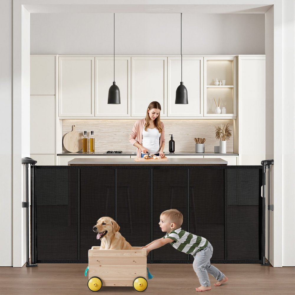 Retractable Baby Gate 870 mm Tall Extend to 1800 mm Wide Kids Pets Black