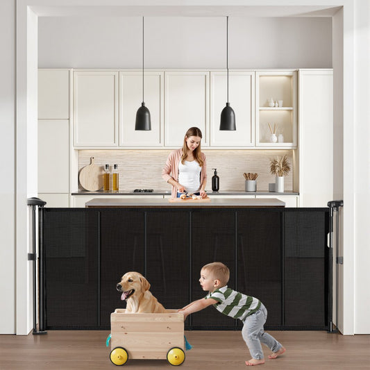 Retractable Baby Gate 870 mm Tall Extend to 1800 mm Wide Kids Pets Black