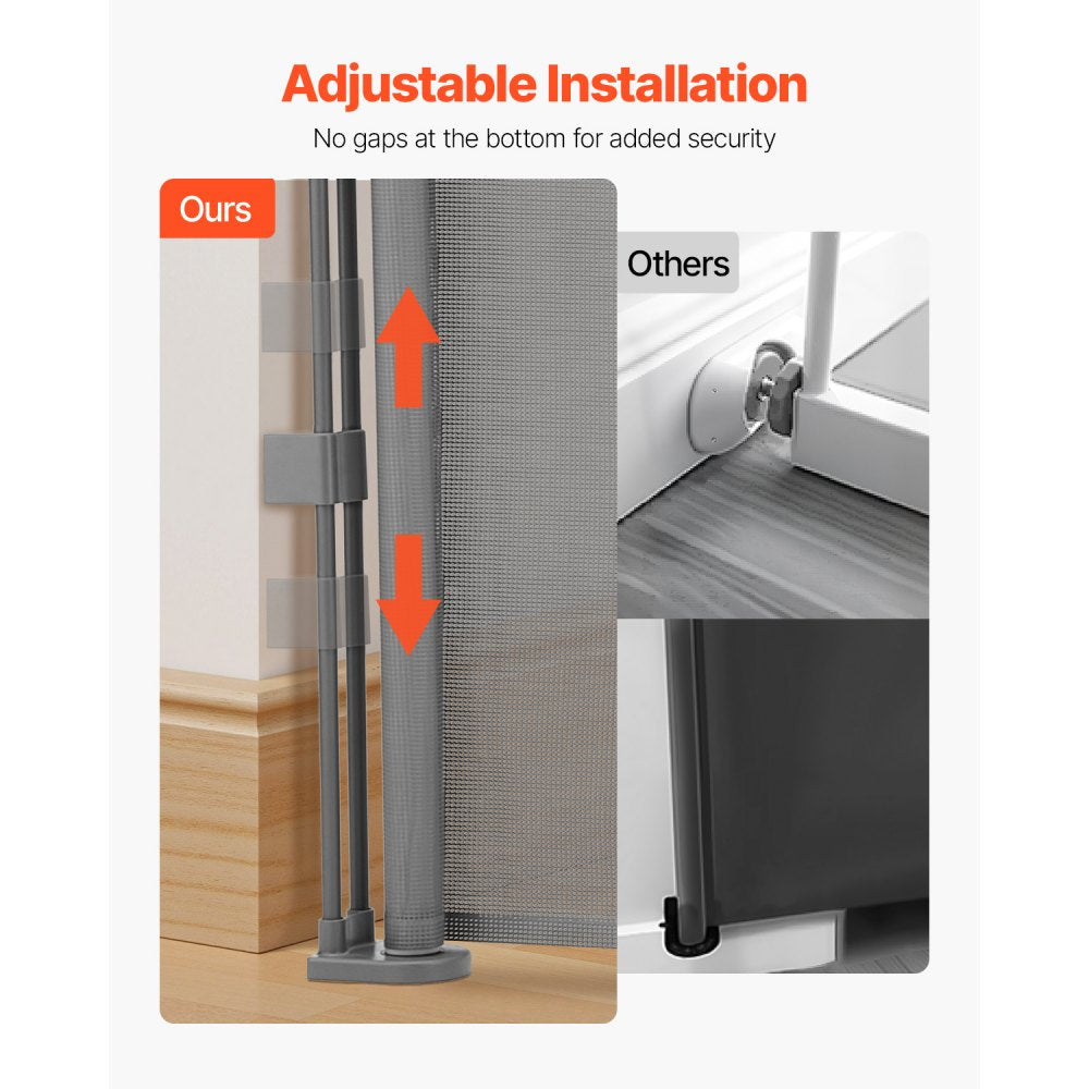 VEVOR Retractable Baby Gate 870 mm Tall Extend to 1800 mm Wide Kids Pets Gray
