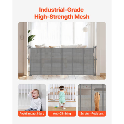 VEVOR Retractable Baby Gate 870 mm Tall Extend to 1800 mm Wide Kids Pets Gray