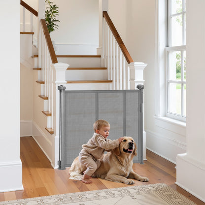 VEVOR Retractable Baby Gate 870 mm Tall Extend to 1800 mm Wide Kids Pets Gray