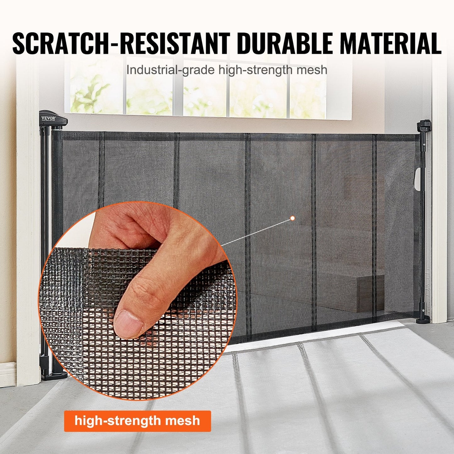 Retractable Mesh Baby Gate, 0.87m Tall, Extends to 1.95m for Kids and Pets