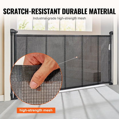 Retractable Mesh Baby Gate, 0.87m Tall, Extends to 1.95m for Kids and Pets