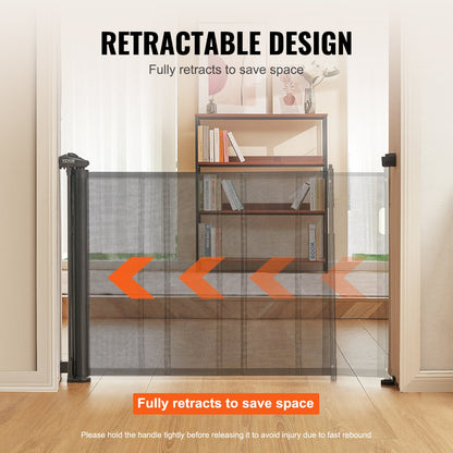 VEVOR Retractable Baby Gate, 34.2" Tall Mesh Baby Gate, Extends up to 76.8" Wide