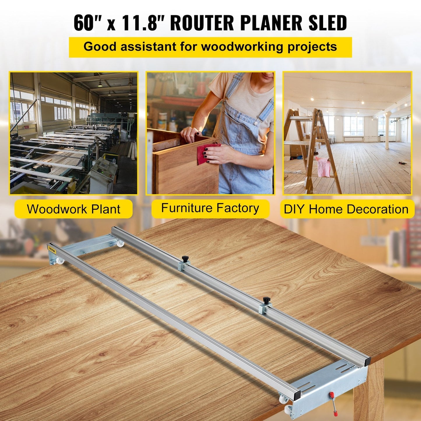 Adjustable Router Sled for Woodworking, 1.6m Width, with Locking Function