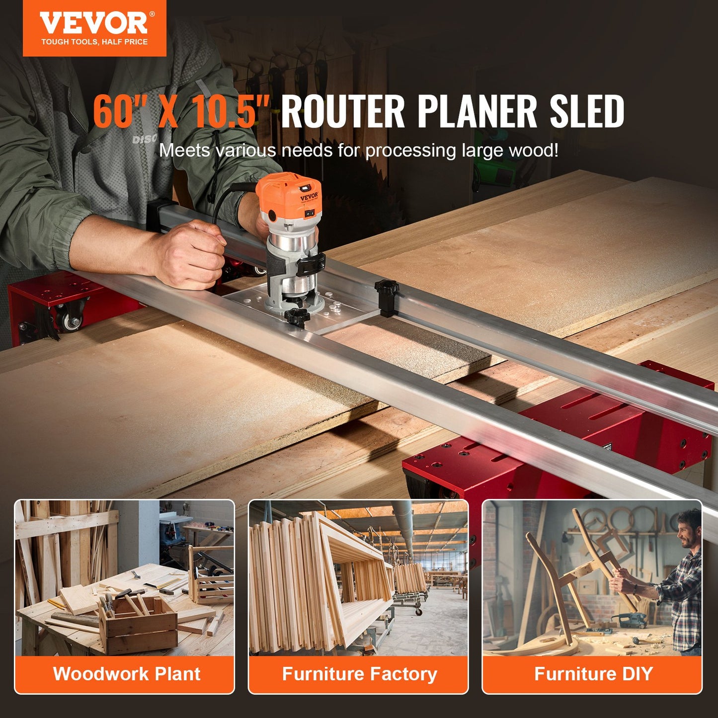 VEVOR Router Sled, 1525 mm, Portable and Easy to Adjust Slab Flattening Jig, DIY