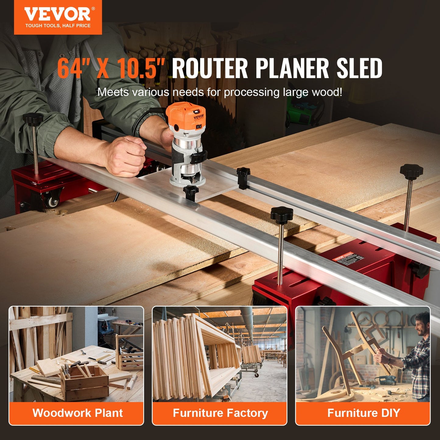 VEVOR Router Sled, 1625 mm, Portable and Easy to Adjust Slab Flattening Jig, DIY