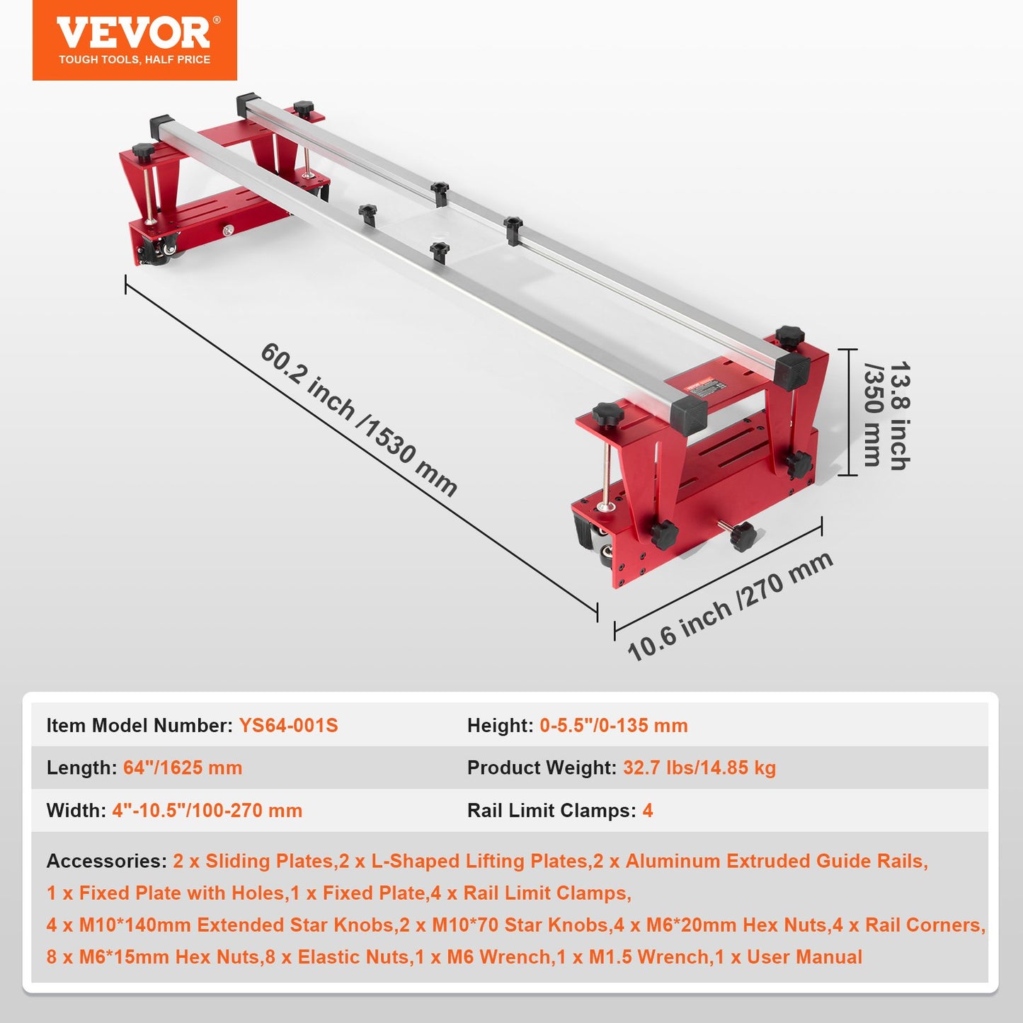 VEVOR Router Sled, 1625 mm, Portable and Easy to Adjust Slab Flattening Jig, DIY