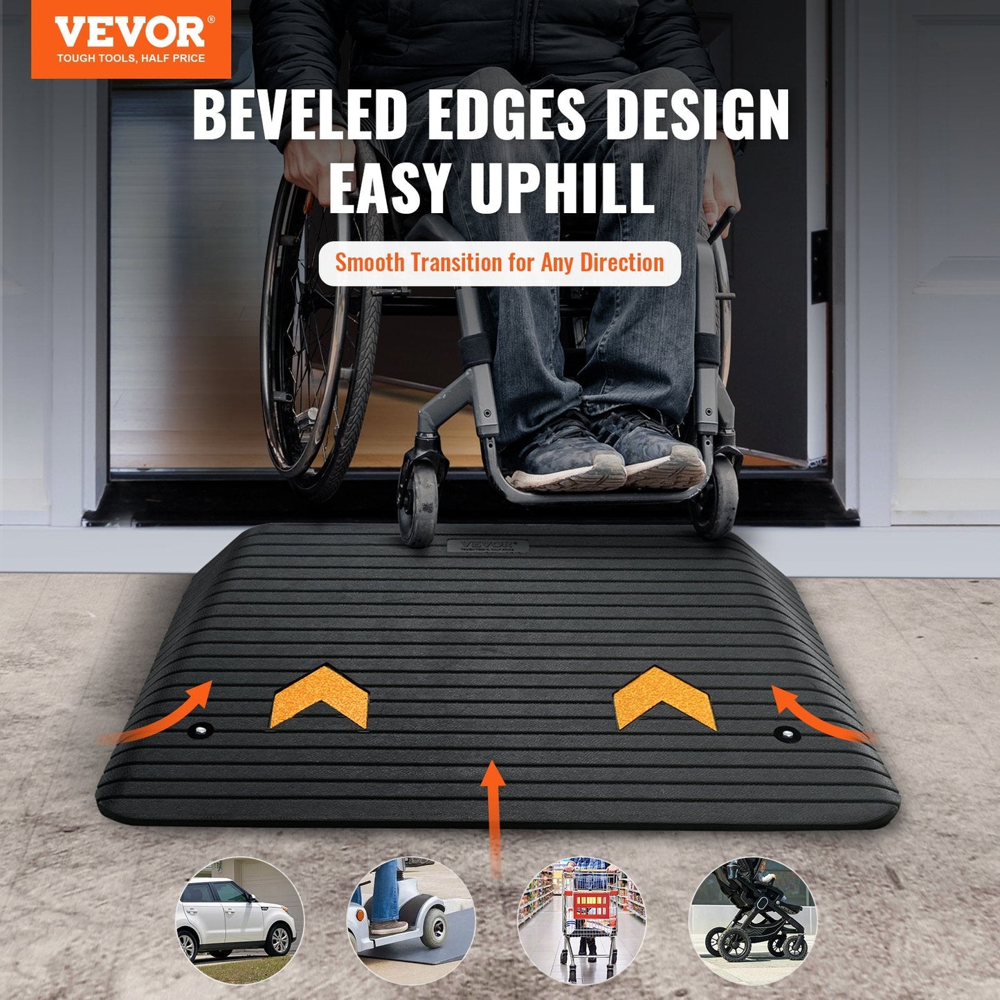 Heavy-Duty Rubber Threshold Ramp with 10.2 cm Rise and 15-Ton Capacity
