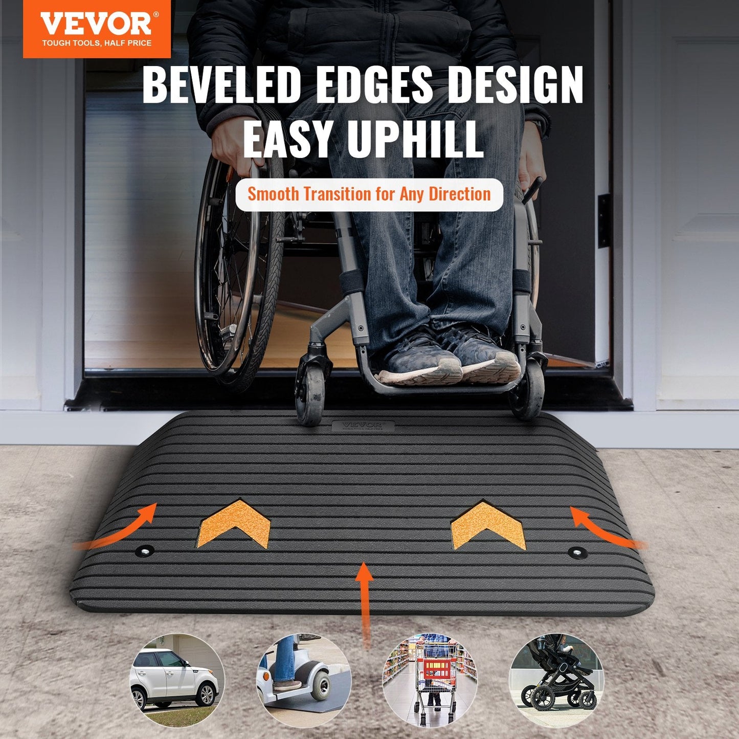 Upgraded Rubber Ramp with 0.089m Rise, 15 Ton Capacity for Wheelchairs & Scooters