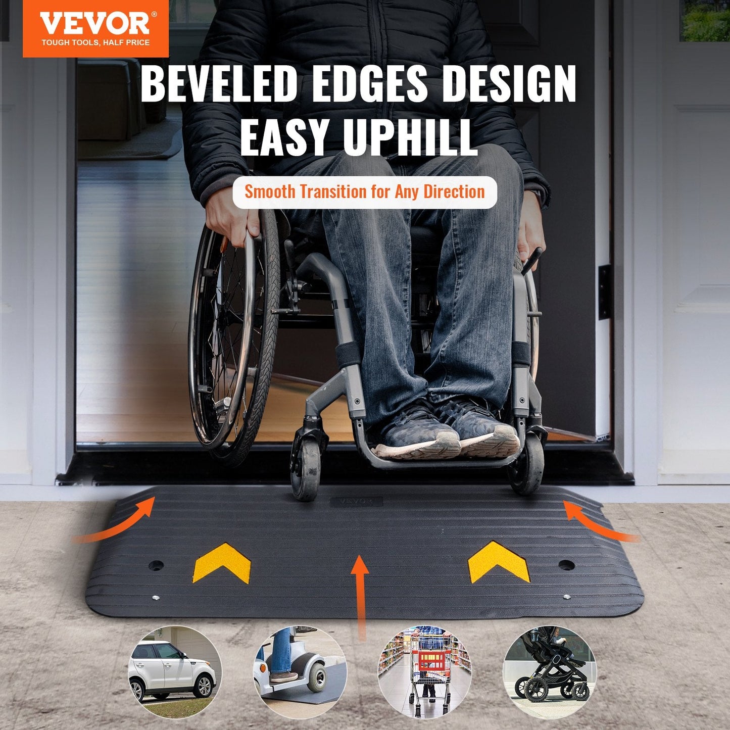Heavy-Duty Rubber Threshold Ramp, 5 cm Rise, 15 Ton Capacity, Non-Slip Surface