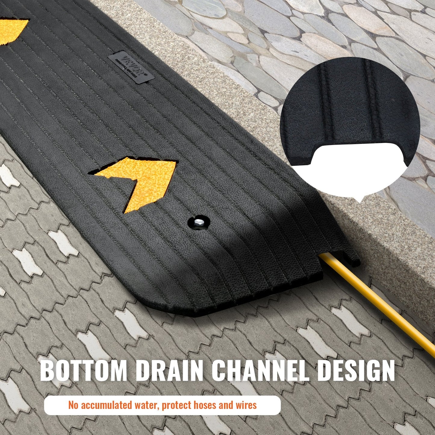 Heavy-Duty Rubber Curb Ramp, 2.5 cm Rise, 15 Ton Capacity, Non-Slip Surface