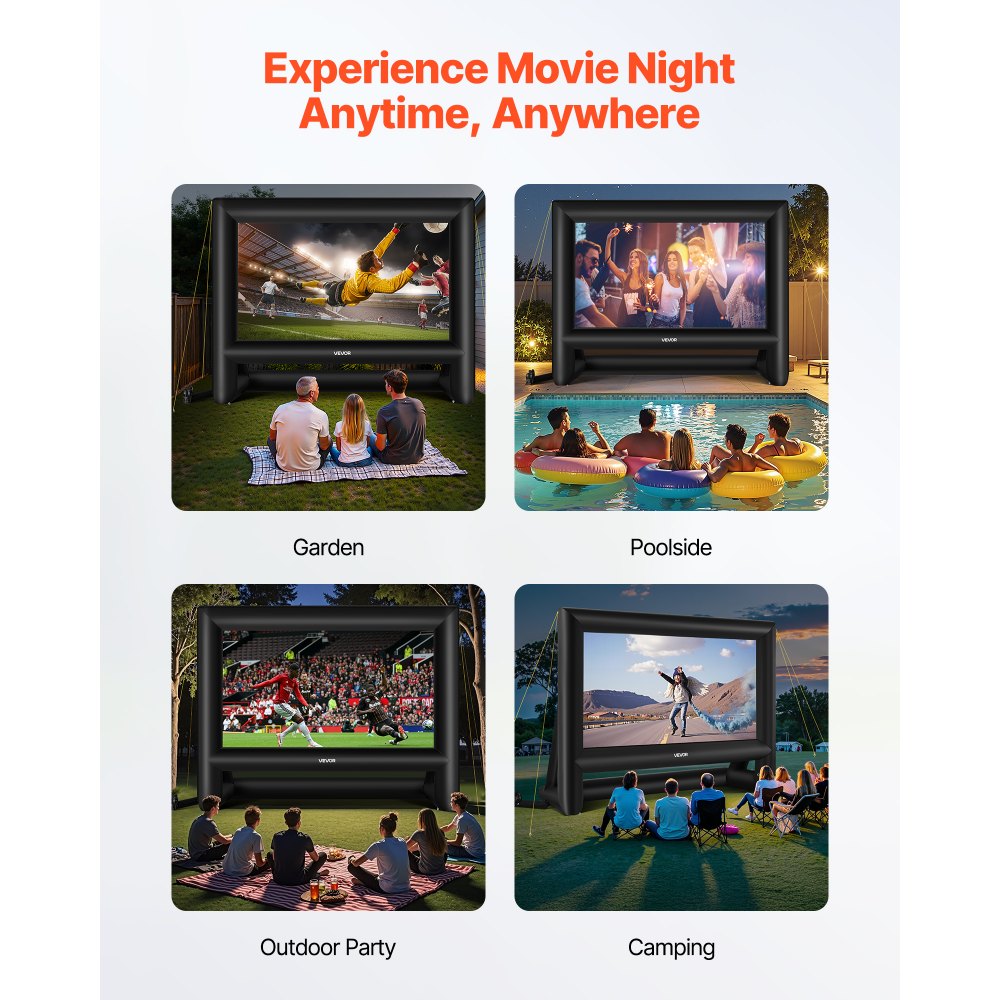 VEVOR 20 ft Inflatable Movie Screen 16:9 600D Movie Projection with Portable Bag
