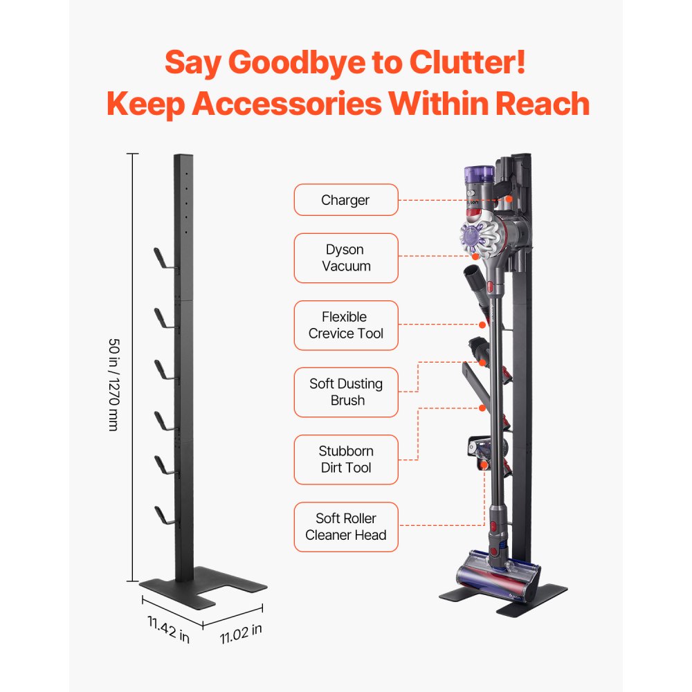 VEVOR Vacuum Stand for Dyson Multi-Models Storage Bracket Holder with 6 Hooks
