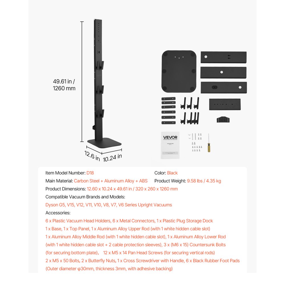 VEVOR Vacuum Stand for Dyson Multi-Models Stable Storage Bracket Holder Black