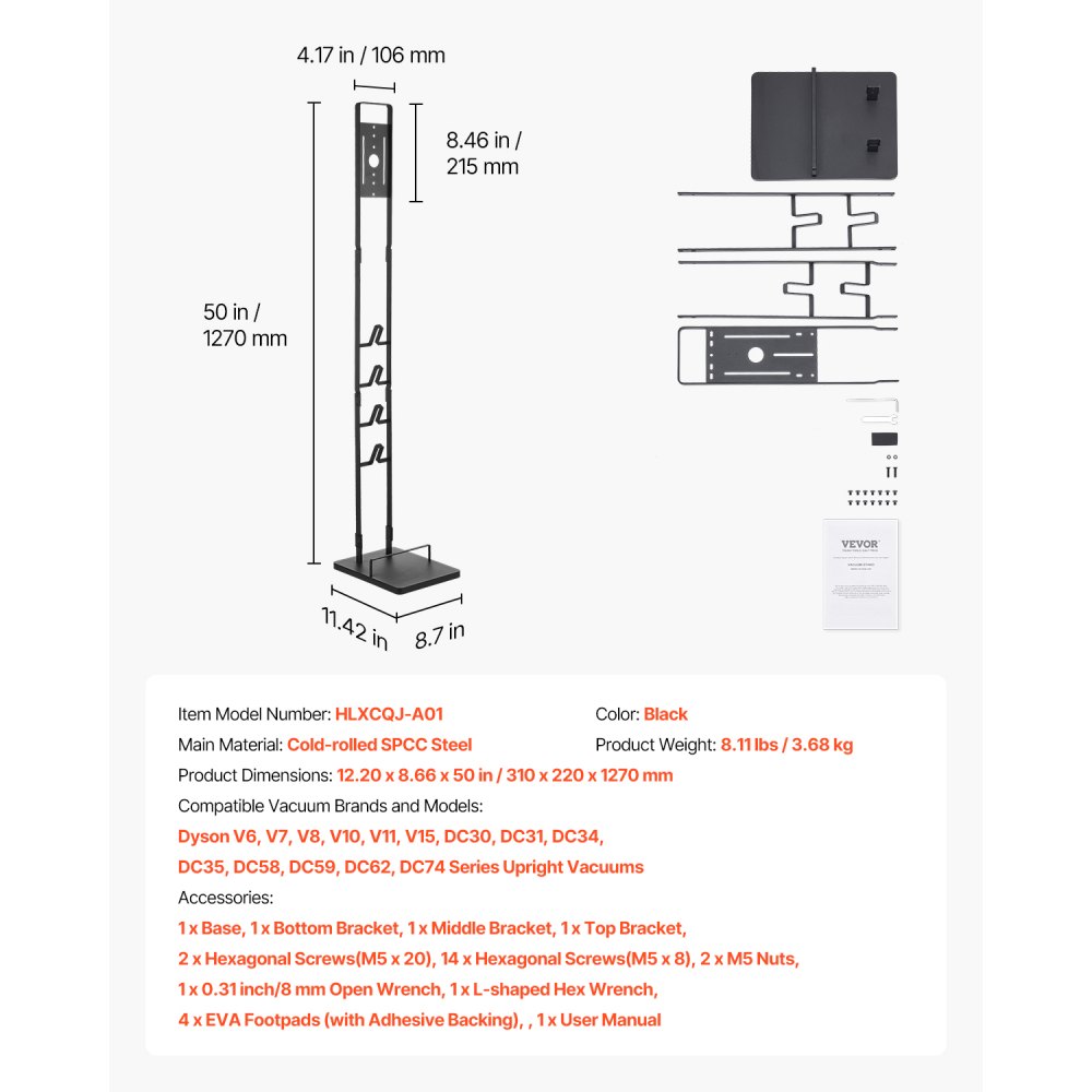 VEVOR Vacuum Stand for Dyson Multi-Models Storage Bracket Holder with 4 Hooks