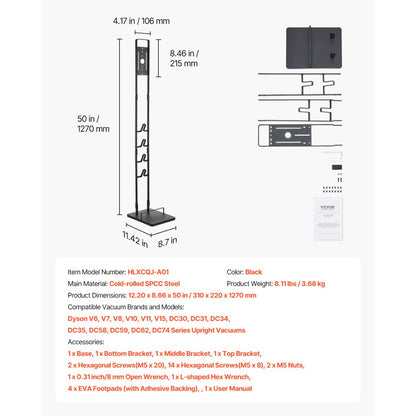 VEVOR Vacuum Stand for Dyson Multi-Models Storage Bracket Holder with 4 Hooks