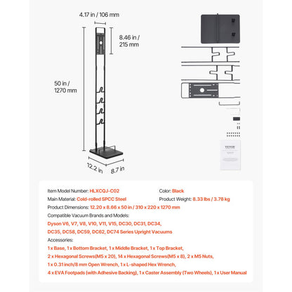 VEVOR Vacuum Stand for Dyson Multi-Models Storage Bracket Holder with Wheels