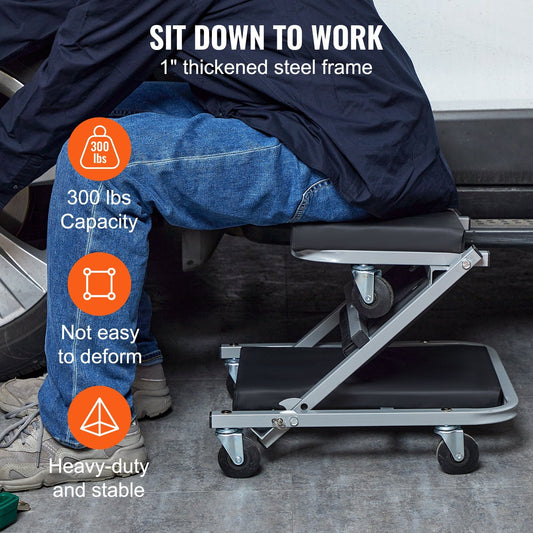 2-in-1 Rolling Z-Creeper Seat and Stool, 136 kg Capacity for Auto Repair
