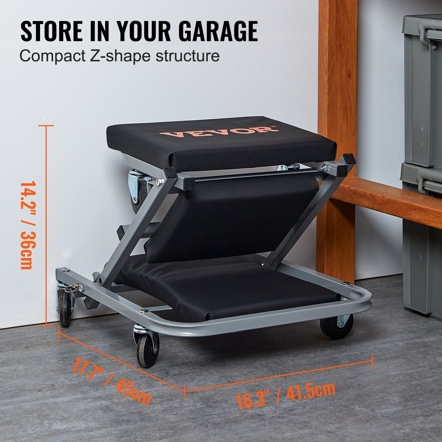 VEVOR Z-Creeper Seat, 2 in 1 Rolling Folding Car Creeper/Stool, 136kgs Capacity