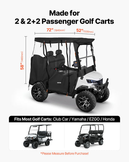 Golf Cart Cover, Visible Full-Enclosure 2&2+2 Passenger Golf Cart, 420D Waterproof Oxford Fabric Club Car Cover Fits Most Carts Club Car, Yamaha, EZGO, Honda, PVC Coating & Windproof Hook Design