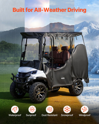 Golf Cart Cover, Visible Full-Enclosure 2&2+2 Passenger Golf Cart, 420D Waterproof Oxford Fabric Club Car Cover Fits Most Carts Club Car, Yamaha, EZGO, Honda, PVC Coating & Windproof Hook Design
