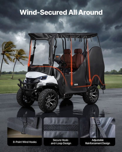 Golf Cart Cover, Visible Full-Enclosure 2&2+2 Passenger Golf Cart, 420D Waterproof Oxford Fabric Club Car Cover Fits Most Carts Club Car, Yamaha, EZGO, Honda, PVC Coating & Windproof Hook Design