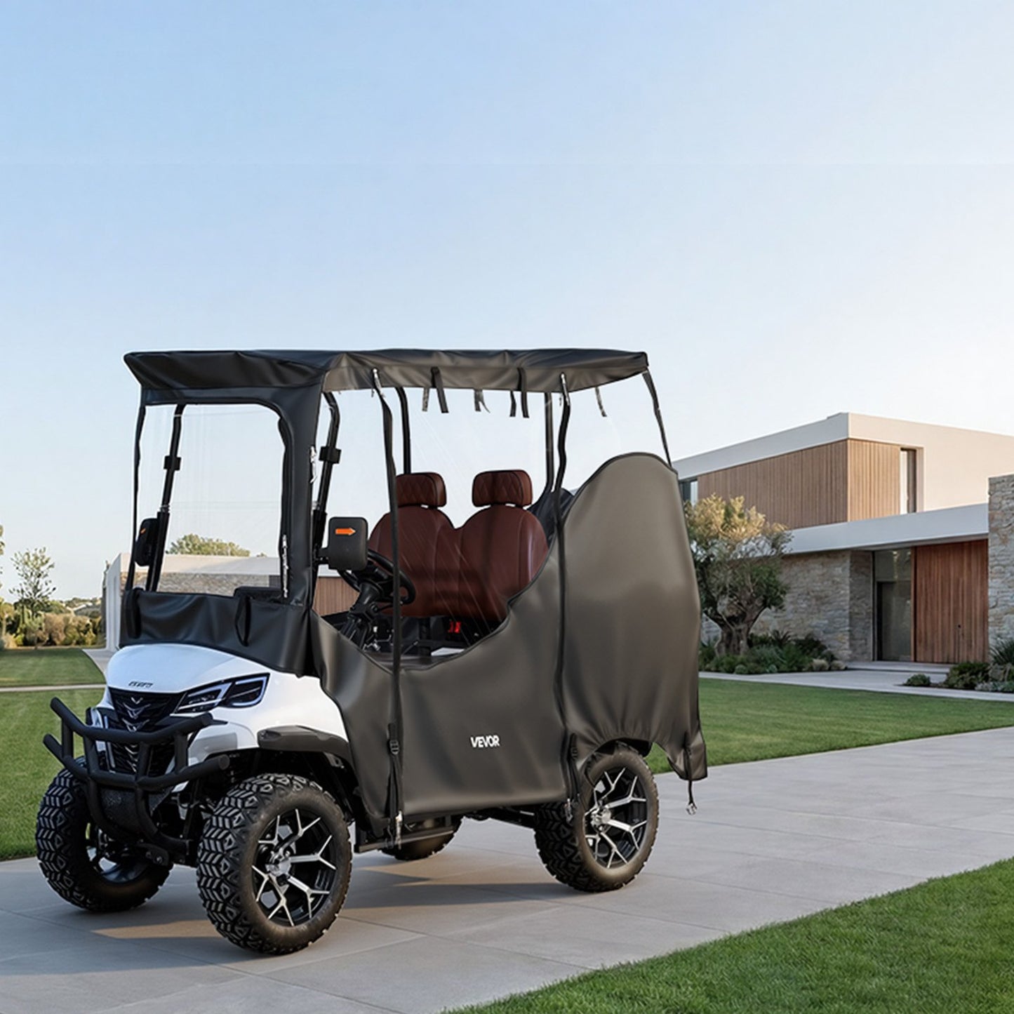 Golf Cart Cover, Visible Full-Enclosure 2&2+2 Passenger Golf Cart, 420D Waterproof Oxford Fabric Club Car Cover Fits Most Carts Club Car, Yamaha, EZGO, Honda, PVC Coating & Windproof Hook Design