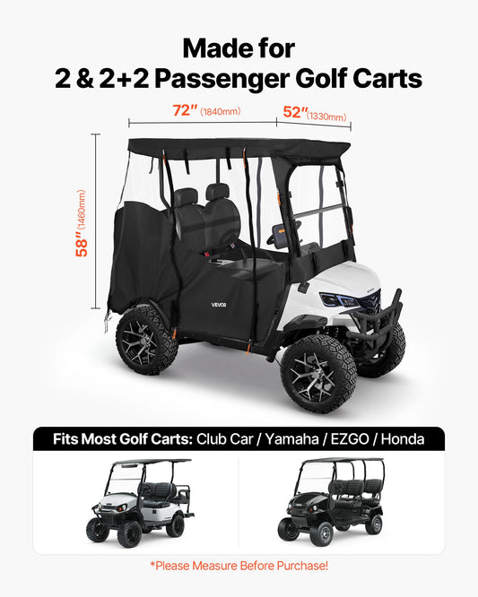 Golf Cart Cover, Visible Full-Enclosure 2&2+2 Passenger Golf Cart, 600D Waterproof Oxford Fabric Club Car Cover Fits Most Carts Club Car, Yamaha, EZGO, Honda, PVC Coating & Windproof Hook Design