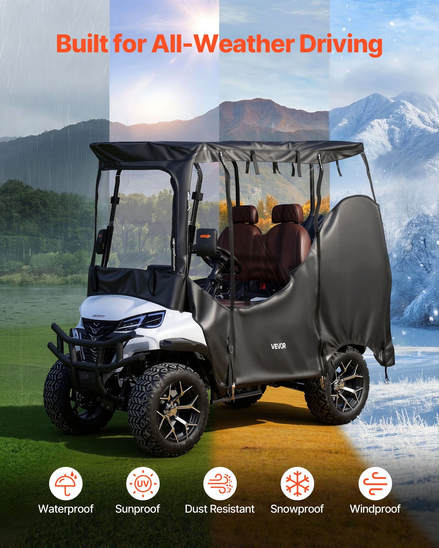 Golf Cart Cover, Visible Full-Enclosure 2&2+2 Passenger Golf Cart, 600D Waterproof Oxford Fabric Club Car Cover Fits Most Carts Club Car, Yamaha, EZGO, Honda, PVC Coating & Windproof Hook Design