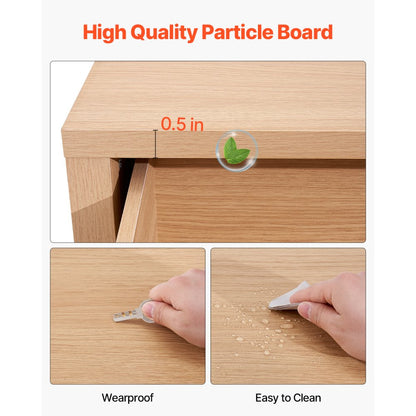 6 Fluted Drawer Dresser Wooden Chest of Drawers with Sliding & Anti-tip