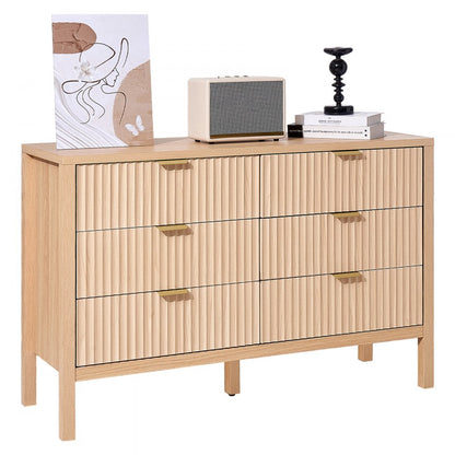 6 Fluted Drawer Dresser Wooden Chest of Drawers with Sliding & Anti-tip