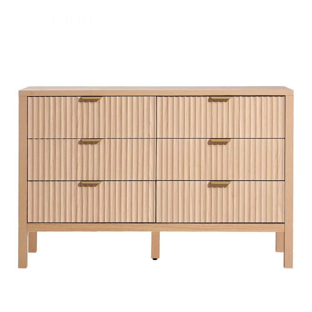 6 Fluted Drawer Dresser Wooden Chest of Drawers with Sliding & Anti-tip