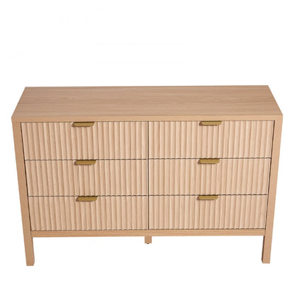 6 Fluted Drawer Dresser Wooden Chest of Drawers with Sliding & Anti-tip