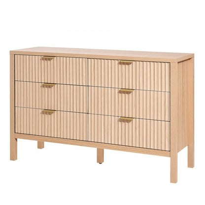 6 Fluted Drawer Dresser Wooden Chest of Drawers with Sliding & Anti-tip