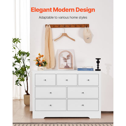 VEVOR 7 Drawer Dresser Wooden Chest of Drawers with Sliding with Anti-tip Device