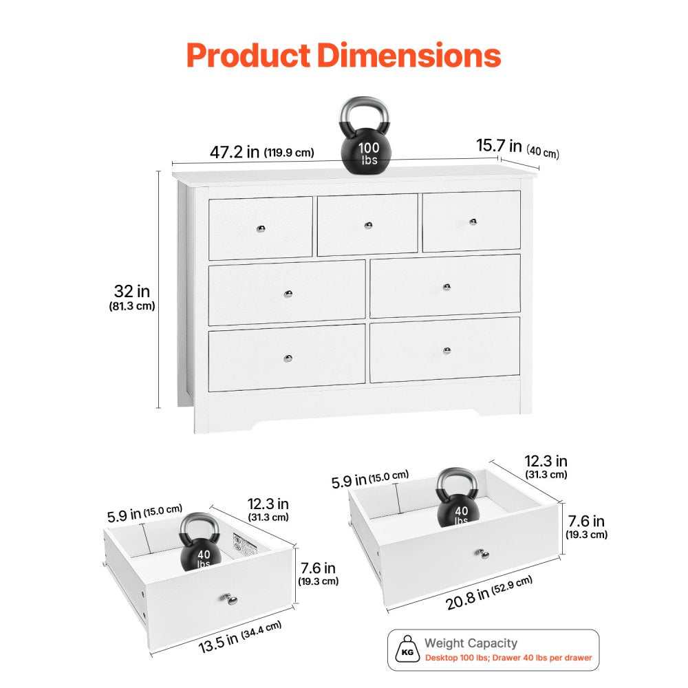 VEVOR 7 Drawer Dresser Wooden Chest of Drawers with Sliding with Anti-tip Device