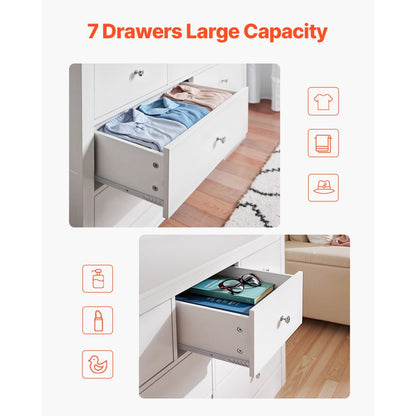 VEVOR 7 Drawer Dresser Wooden Chest of Drawers with Sliding with Anti-tip Device