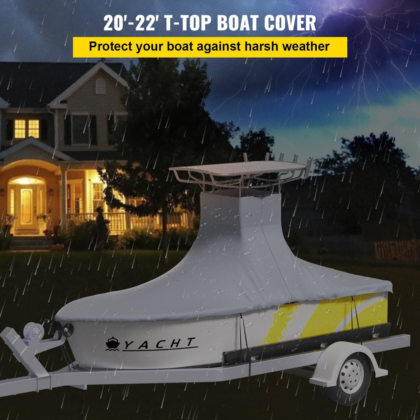 Heavy Duty Marine Grade T-Top Boat Cover for 6.1-6.71m Boats, UV Resistant