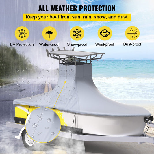 Heavy Duty Marine Grade T-Top Boat Cover for 6.1-6.71m Boats, UV Resistant