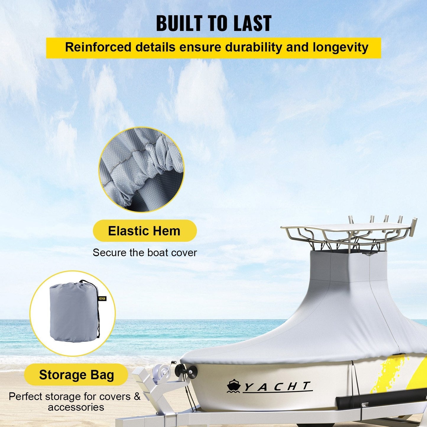 Heavy Duty Marine Grade T-Top Boat Cover for 6.1-6.71m Boats, UV Resistant