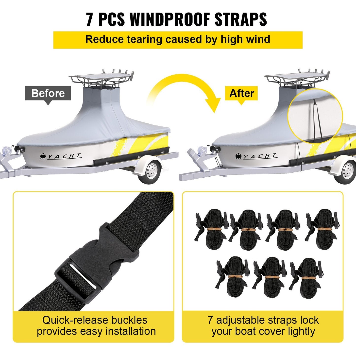 Heavy Duty Marine Grade T-Top Boat Cover for 6.1-6.71m Boats, UV Resistant