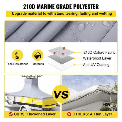 Heavy Duty T-Top Boat Cover, Fits 6.71-7.32 m Boats, UV & Waterproof Protection