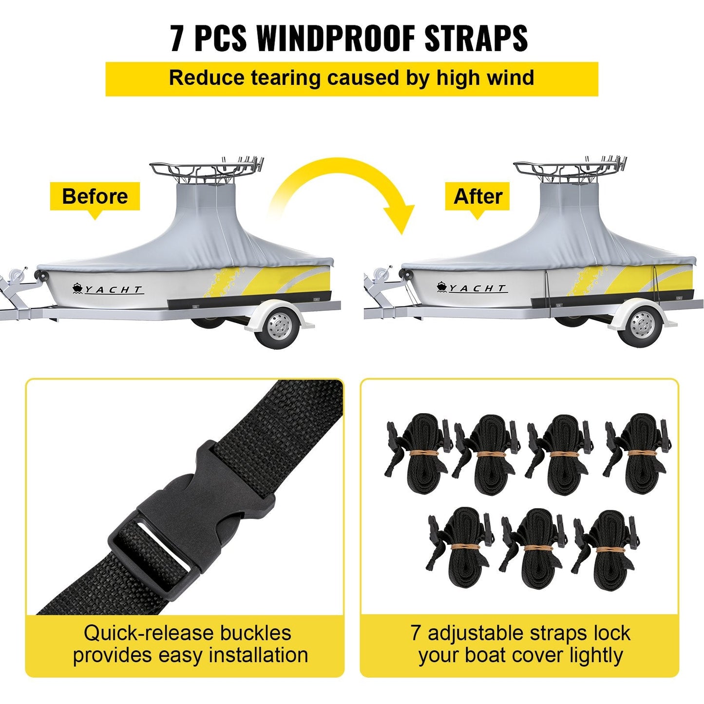 Heavy Duty T-Top Boat Cover, Fits 6.71-7.32 m Boats, UV & Waterproof Protection