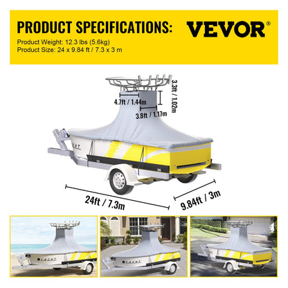 VEVOR T-Top Boat Cover, Fit for 22\'-24\' Boat, Heavy Duty 600D Marine Grade Oxford