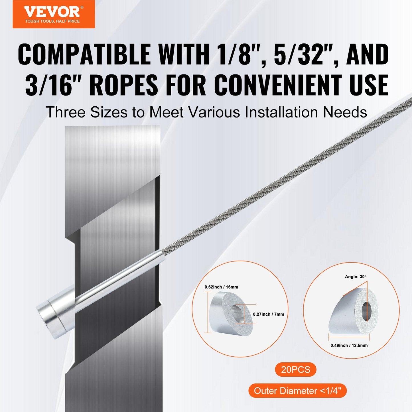 20-Pack Cable Railing Kit with Wheel Protector Sleeves for Staircases