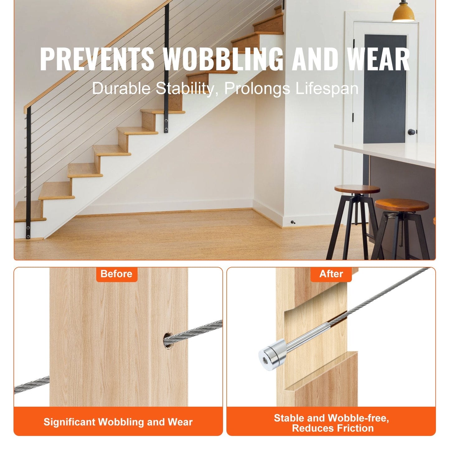 20-Pack Cable Railing Kit with Wheel Protector Sleeves for Staircases