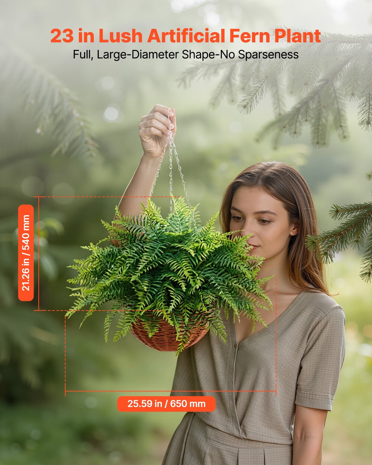 Artificial Ferns, 2 Pcs Fake Hanging Boston Fern Bush Plant with 584 mm Hanging Length, Plastic Faux Greenery for Indoor and Outdoor Decor, For Wall, Wedding Party, Home, Porch Garden, Office