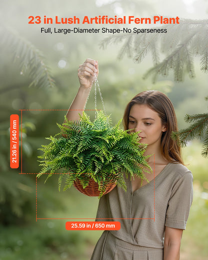 Artificial Ferns, 2 Pcs Fake Hanging Boston Fern Bush Plant with 584 mm Hanging Length, Plastic Faux Greenery for Indoor and Outdoor Decor, For Wall, Wedding Party, Home, Porch Garden, Office